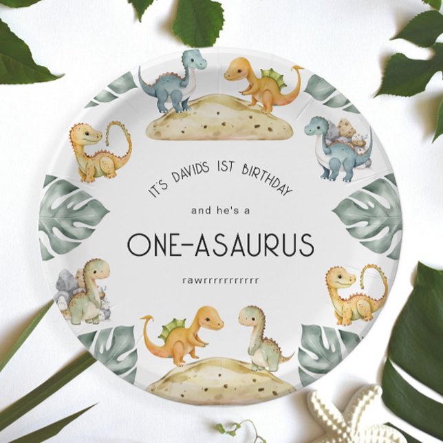 Dinosaur First Birthday Oneasaurus Party Paper Plate (Creator Uploaded)
