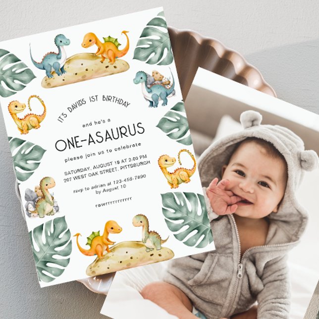 Dinosaur First Birthday Oneasaurus Party Photo Invitation (Creator Uploaded)