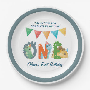 Dinosaur First Birthday Paper Plate