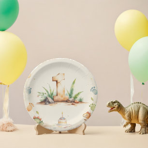 Dinosaur First Birthday Paper Plates One-a-Saurus