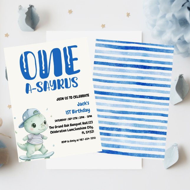 Dinosaur First Birthday, Skateboard Dinos 1 st  Invitation (Creator Uploaded)