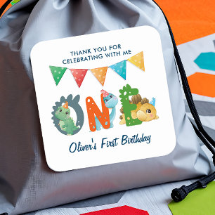 Dinosaur First Birthday Thank You Square Sticker