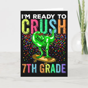 Dinosaur First Day Of School 7thgrade Skateboardin Card