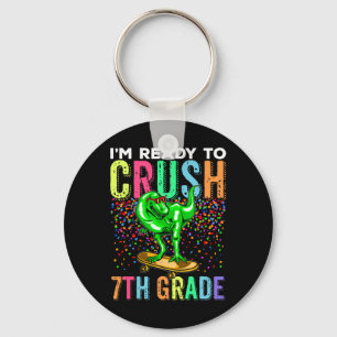 Dinosaur First Day Of School 7thgrade Skateboardin Key Ring
