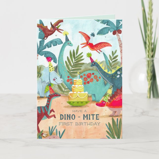 Dinosaur first one kids birthday card (Front)