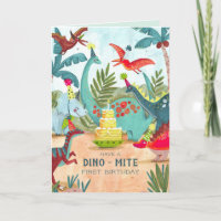 Dinosaur first one kids birthday card