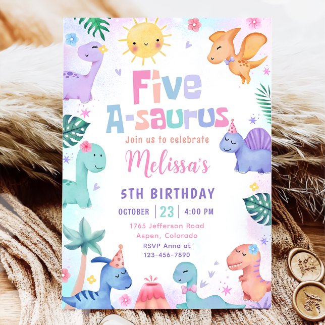 Dinosaur Five-A-Saurus 5th Birthday Party Invitation (Creator Uploaded)
