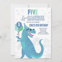 Dinosaur Five A-Saurus 5th Birthday Party T-Rex