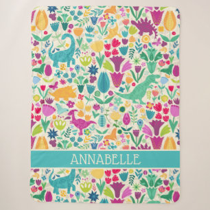 Dinosaur Floral Folk Silhouettes Beautiful Girls Sherpa Blanket