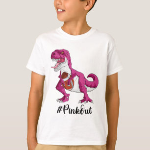 Dinosaur Football Boys Breast Cancer Awareness T-Shirt