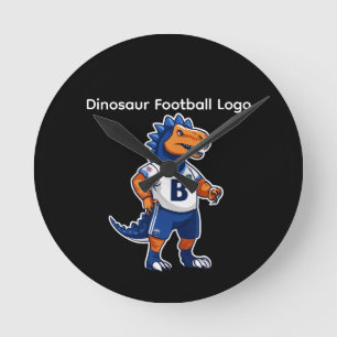Dinosaur Football Logo – Kids Soccer Mascot (Blue Round Clock