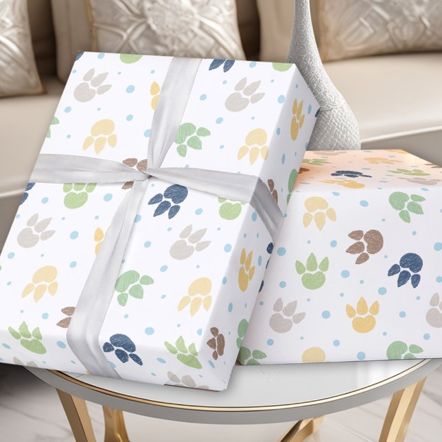 Dinosaur Footprints Blue Green Yellow Boy Birthday Wrapping Paper (Dinosaur Footprints Blue Green Yellow Boy Birthday Wrapping Paper)
