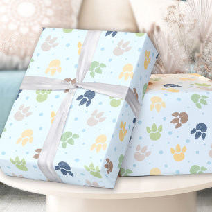 Dinosaur Footprints Pastel Blue Green Boy Birthday Wrapping Paper