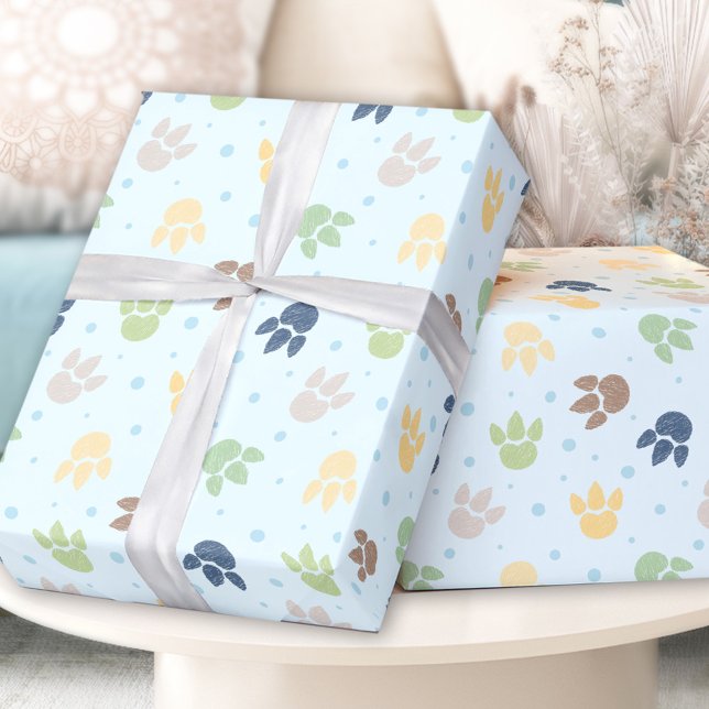 Dinosaur Footprints Pastel Blue Green Boy Birthday Wrapping Paper (Dinosaur Footprints Pastel Blue Green Boy Birthday Wrapping Paper)