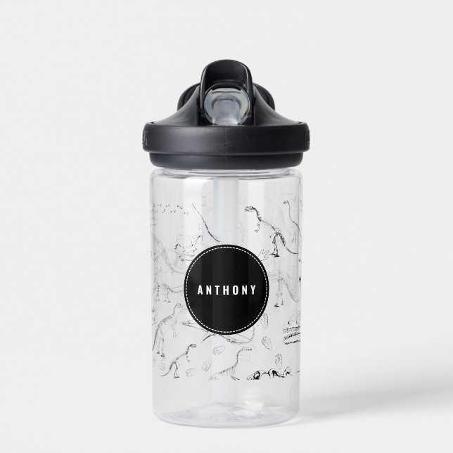 Dinosaur Fossil Bones Custom Name School Water Bottle (Front)