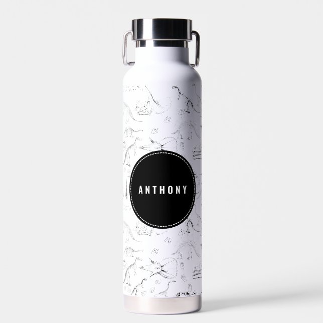 Dinosaur Fossil Bones Custom Name School Water Bottle (Front)