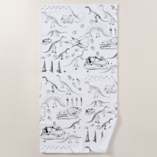 Dinosaur Fossil Bones Pattern Beach Towel