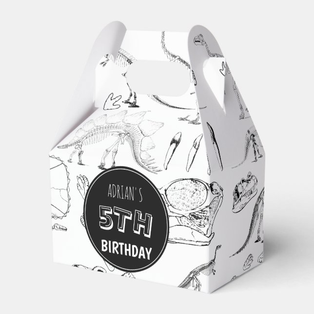 Dinosaur Fossil Bones Pattern Birthday Age Favour Box (Front Side)