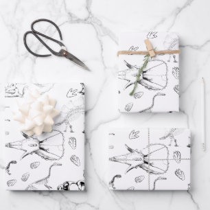 Dinosaur Fossil Bones Pattern Wrapping Paper Sheet