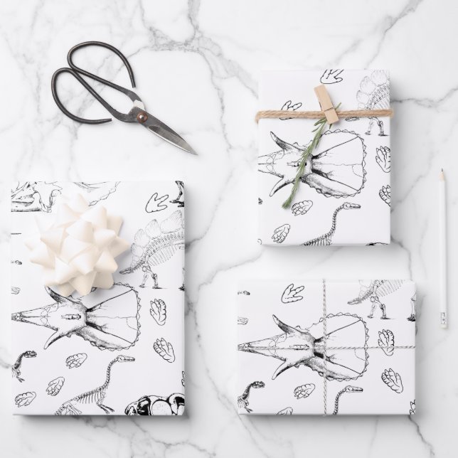 Dinosaur Fossil Bones Pattern Wrapping Paper Sheet (Front)