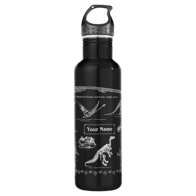 Dinosaur Fossils Custom Name (White) 710 Ml Water Bottle (Front)