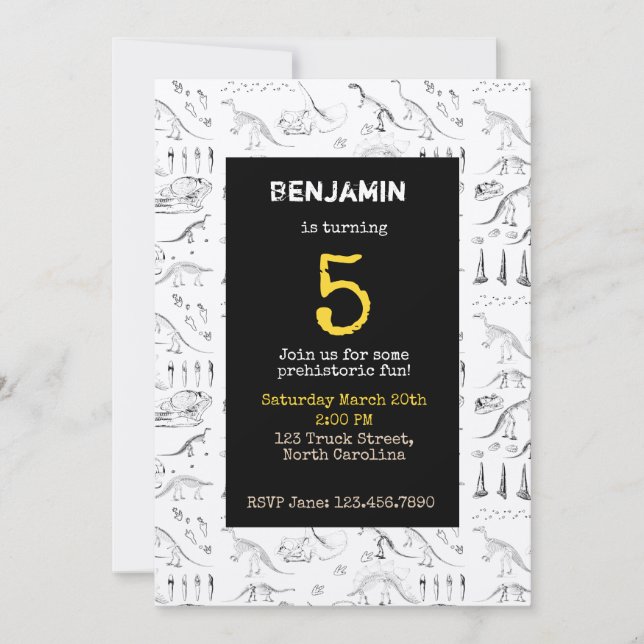 Dinosaur Fossils Pattern Kids Birthday Invitations (Front)
