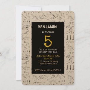 Dinosaur Fossils Pattern Kids Birthday Invitations