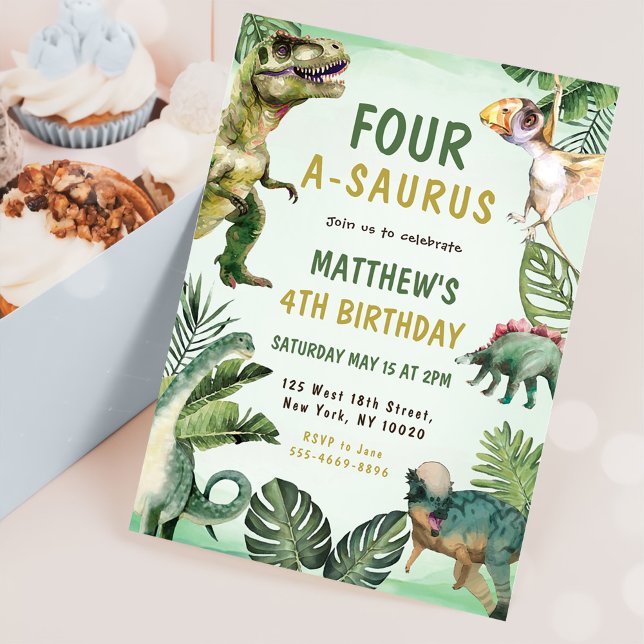 Dinosaur Four-A-Saurus 4th Birthday Party Invitation (Creator Uploaded)