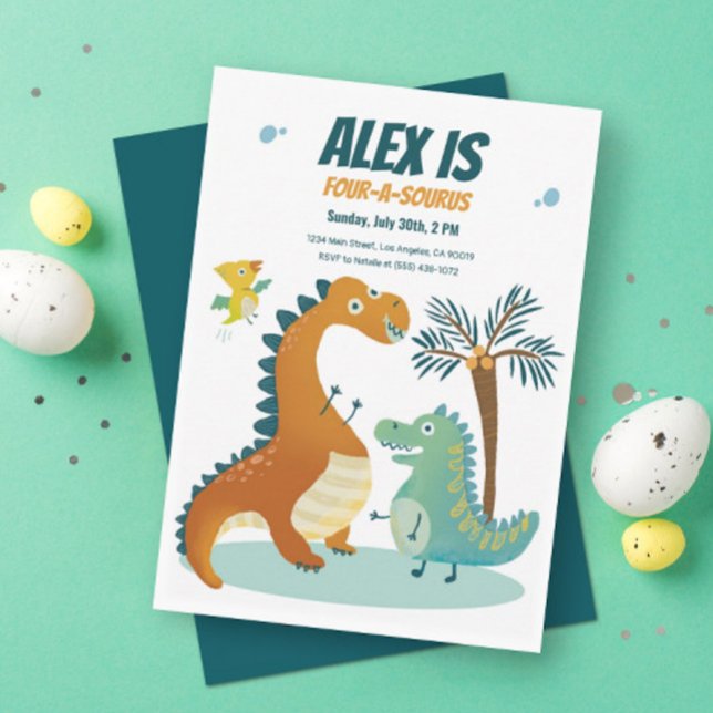 Dinosaur Four-A-Saurus Kids 4th Birthday Invites (Creator Uploaded)