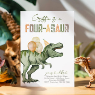 Dinosaur Fourth Birthday Invitation