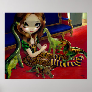 Dinosaur Friends 3 ART PRINT fantasy lowbrow goth