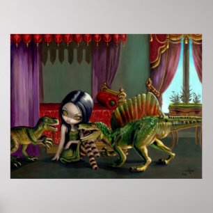 Dinosaur Friends II lowbrow fantasy Art Print