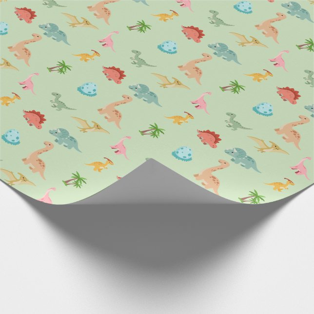 Dinosaur Friends Wrapping Paper – Sage Green (Corner)