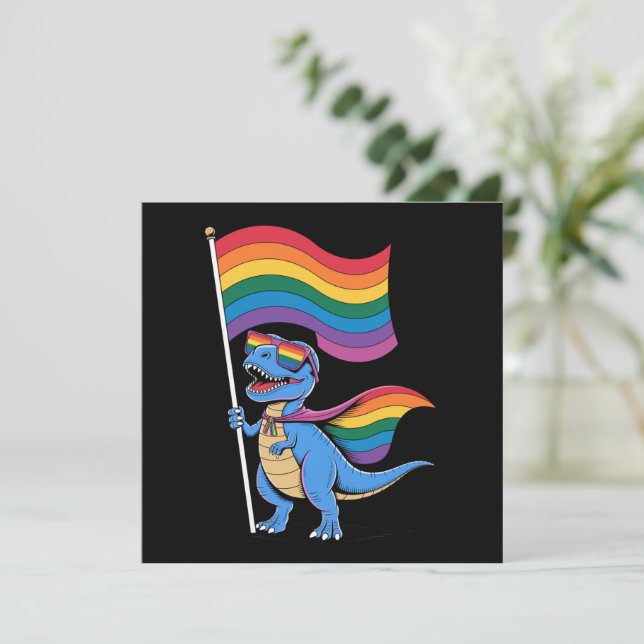 Dinosaur Gay Pride LGBT Rainbow Flag  Invitation (Standing Front)