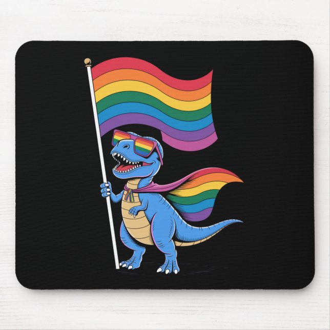 Dinosaur Gay Pride LGBT Rainbow Flag  Mouse Pad (Front)