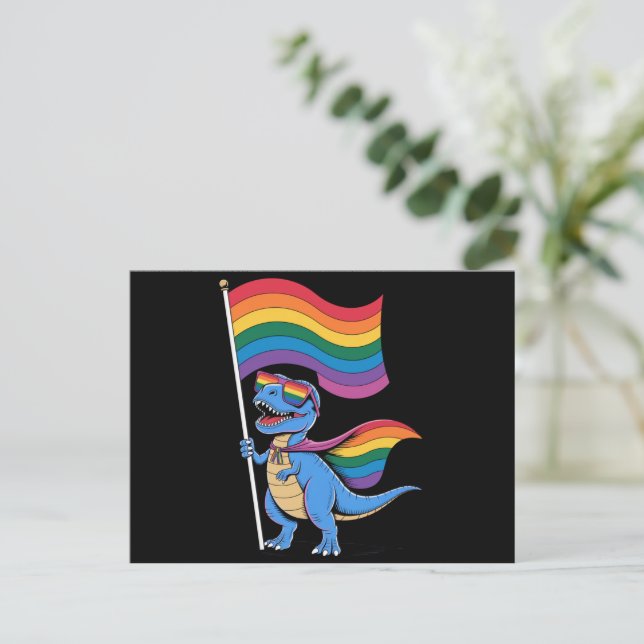 Dinosaur Gay Pride LGBT Rainbow Flag  Postcard (Standing Front)