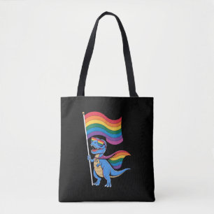 Dinosaur Gay Pride LGBT Rainbow Flag Tote Bag