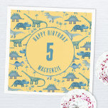 Dinosaur Gender Neutral Kids Birthday Party Napkin<br><div class="desc">Time for a wild birthday party!  A fun bunch of adorable dinosaurs on a yellow background,  ready to customise with your child's name and age.
Great for any age child,  boy or girl.  Original art by Nic Squirrell.</div>