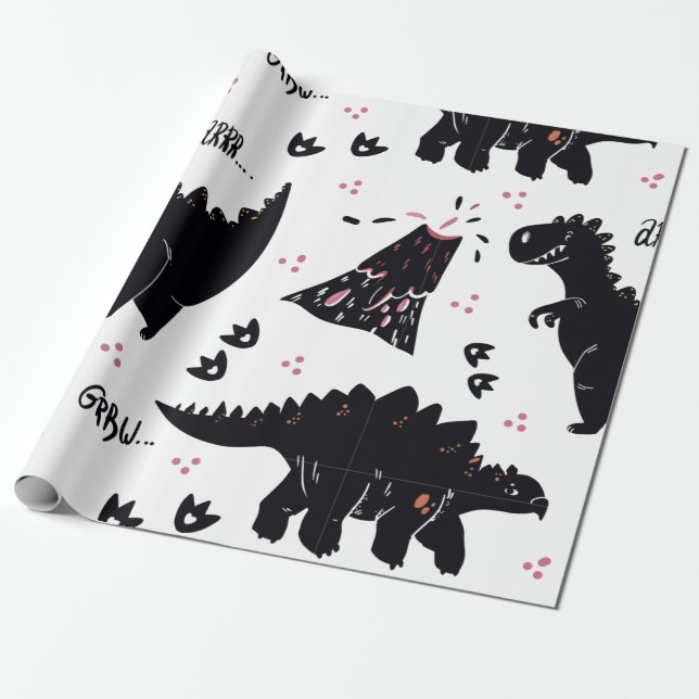 Dinosaur Gift Wrapping Paper (Unrolled)