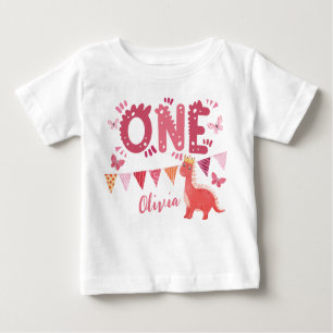 Dinosaur Girl 1st Birthday Party Baby T-Shirt