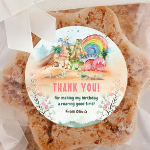 Dinosaur Girl 1st Birthday Party Classic Round Sticker