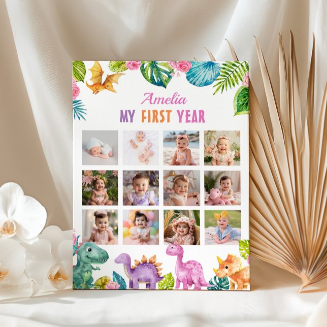 Dinosaur Girl 1st Birthday Photo Milestone Chart (Creator Uploaded)