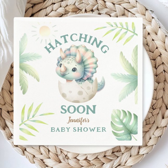 Dinosaur Girl Baby Shower Triceratops Pink Dino Napkin (Creator Uploaded)