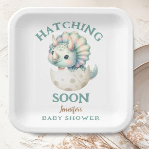 Dinosaur Girl Baby Shower Triceratops Pink Dino Paper Plate