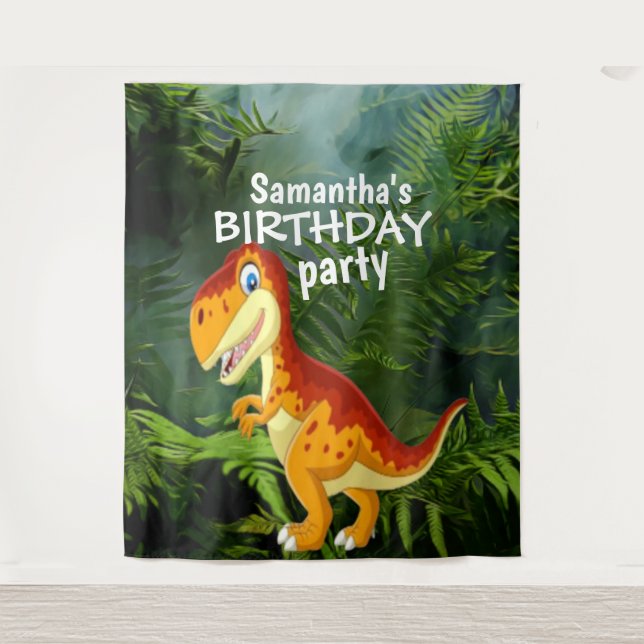 Dinosaur Girl BIRTHDAY  Backdrop Tapestry (Front)