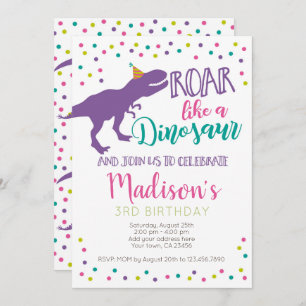 Dinosaur Girl Birthday Invitation