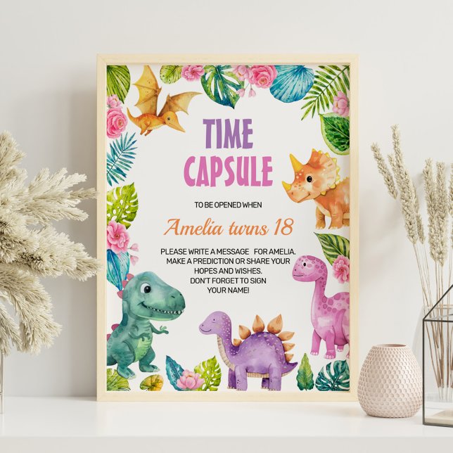 Dinosaur Girl Birthday Time Capsule Sign (Creator Uploaded)