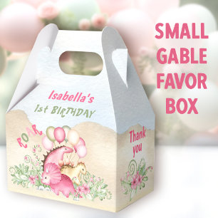 Dinosaur Girl Pastel Pink Green 1st Birthday Favour Box