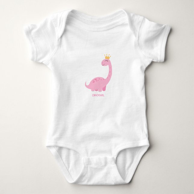 Dinosaur Girl Pink Illustrated Baby T-shirt Baby Bodysuit (Front)