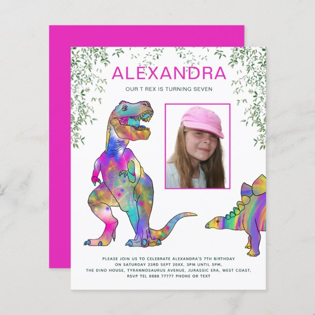 Dinosaur Girls Birthday Party Photo Budget (Front/Back)